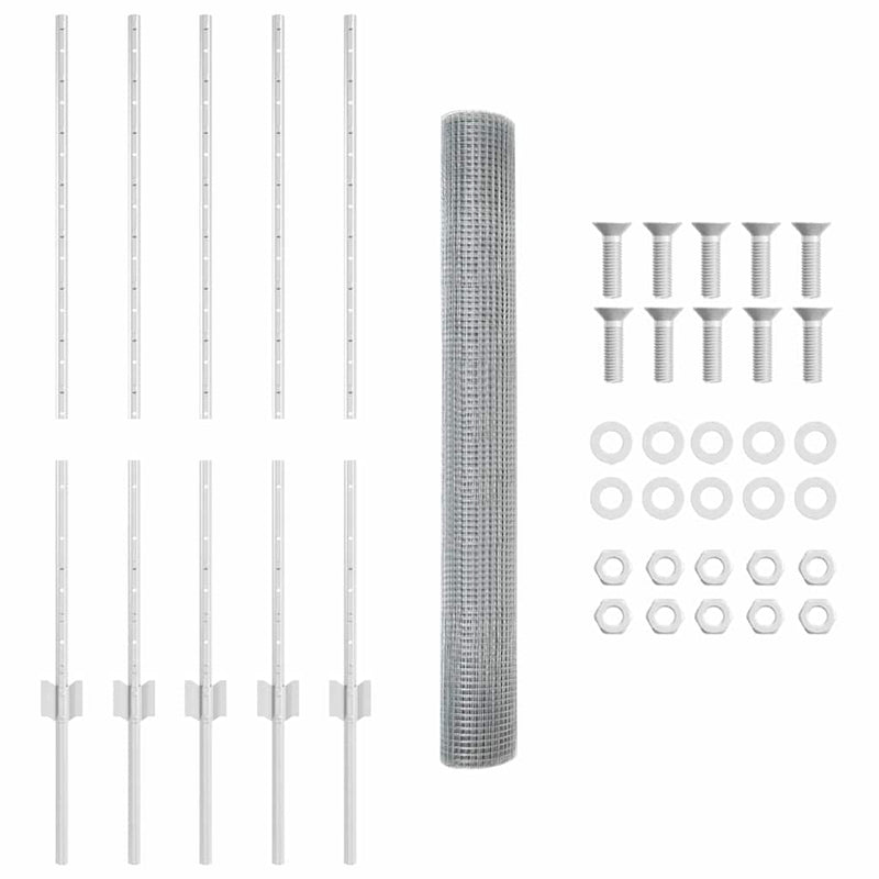 vidaXL Kerítés oszlopokkal Ezüst 1 x 10 m Acél