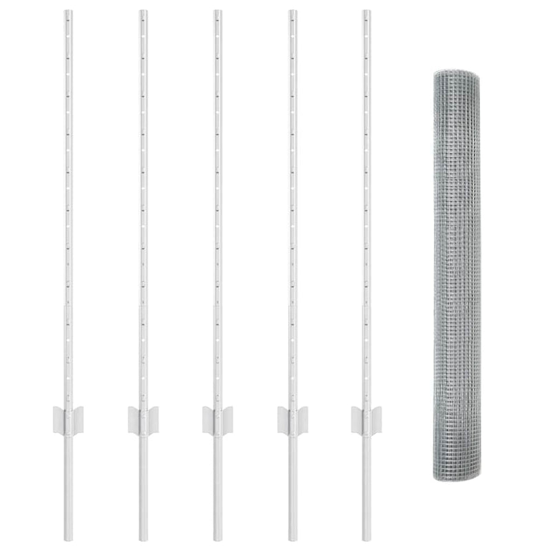vidaXL Kerítés oszlopokkal Ezüst 1 x 10 m Acél
