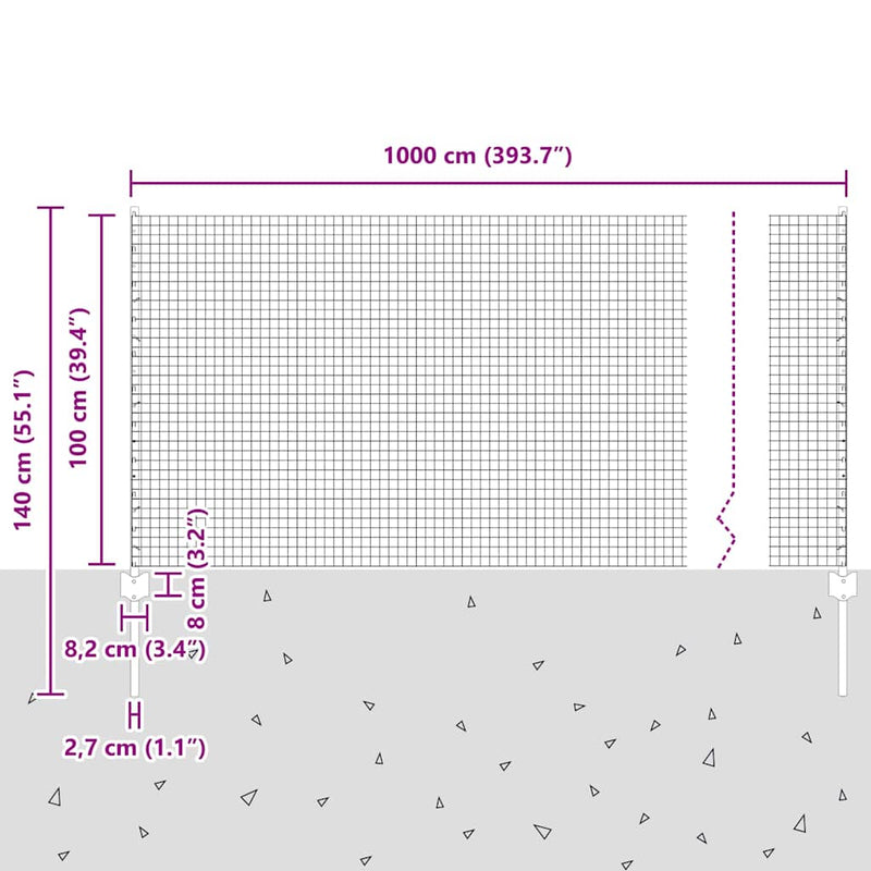 vidaXL Kerítés oszlopokkal Ezüst 1 x 10 m Acél