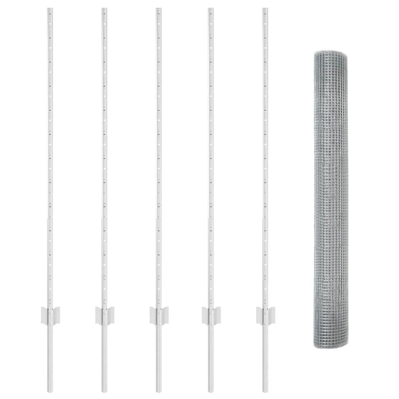 vidaXL Kerítés oszlopokkal Ezüst 1.2 x 10 m Acél