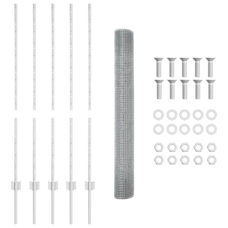 vidaXL Kerítés oszlopokkal Ezüst 1.2 x 10 m Acél