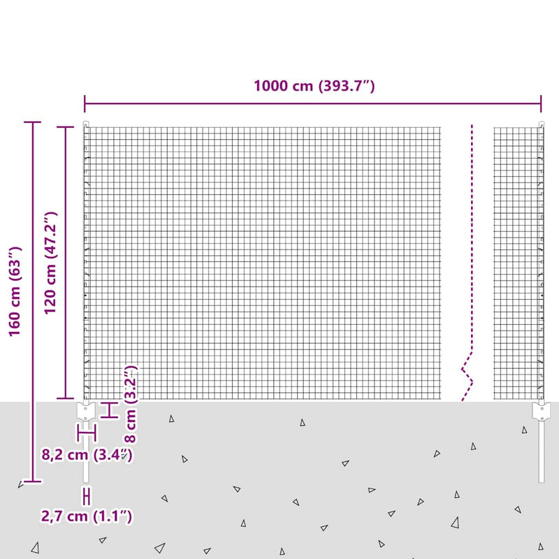 vidaXL Kerítés oszlopokkal Ezüst 1.2 x 10 m Acél