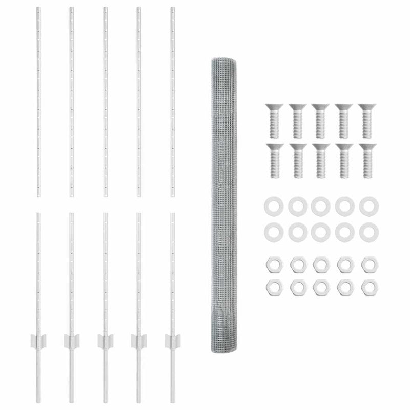 vidaXL Kerítés oszlopokkal Ezüst 1.4 x 10 m Acél