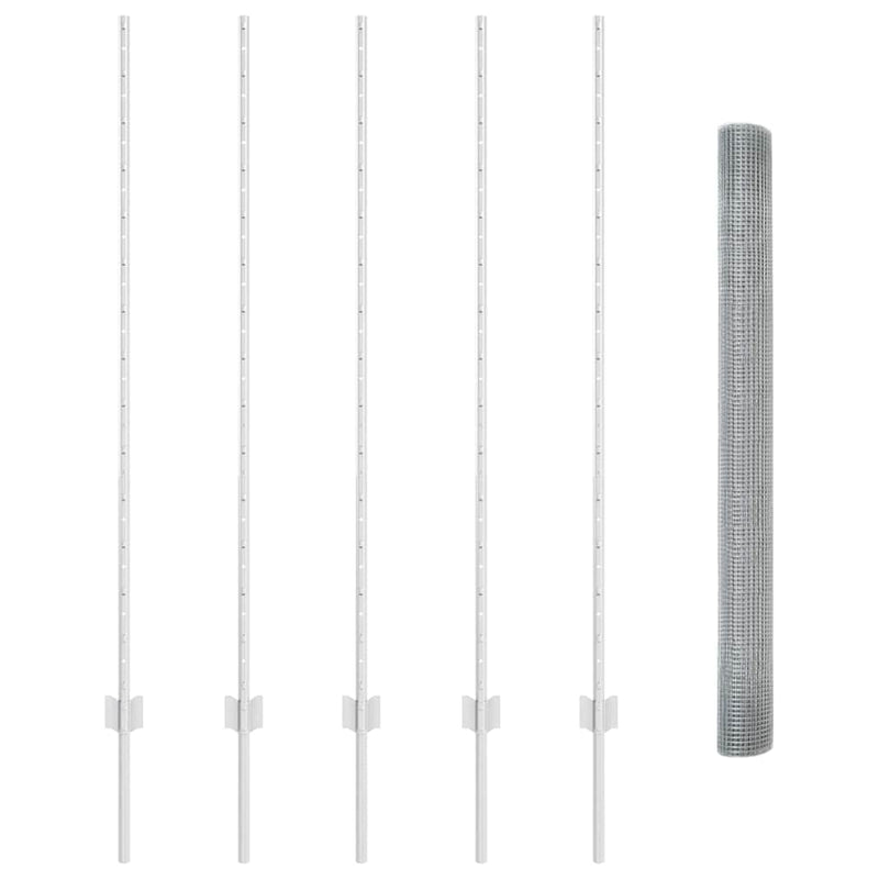 vidaXL Kerítés oszlopokkal Ezüst 1.4 x 10 m Acél