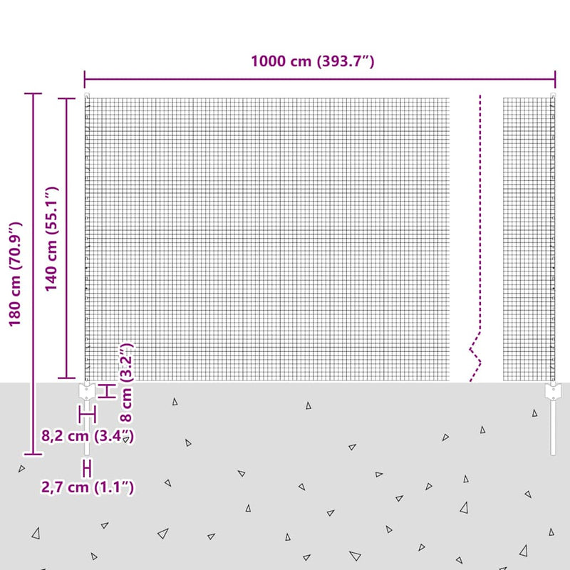 vidaXL Kerítés oszlopokkal Ezüst 1.4 x 10 m Acél