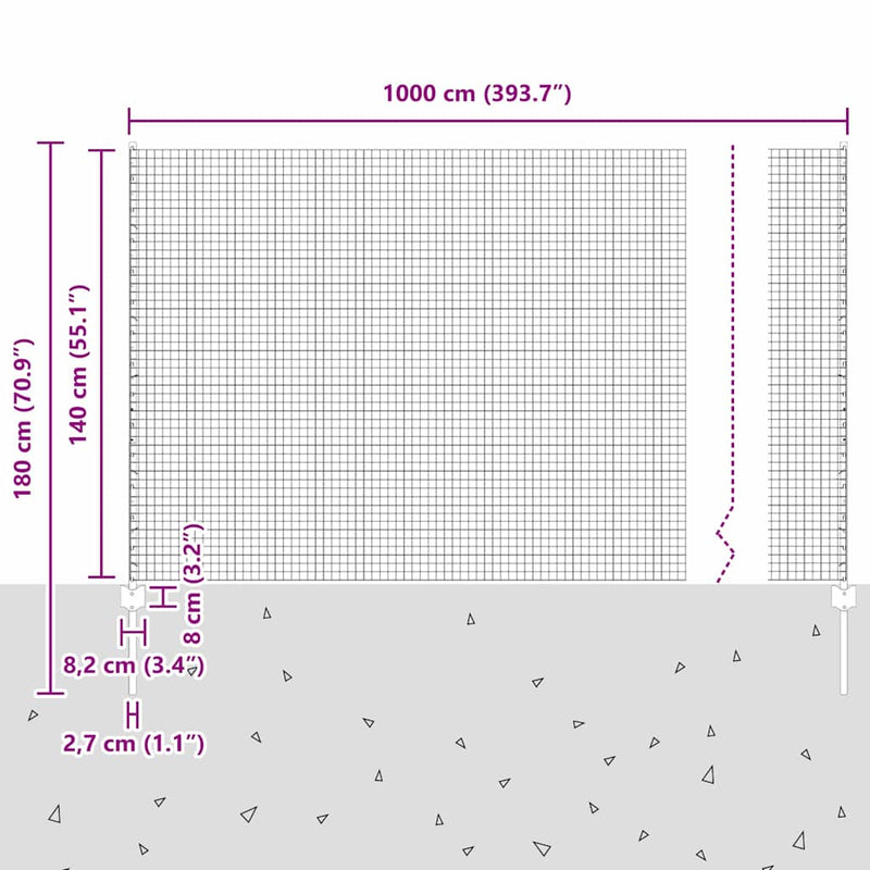 vidaXL Kerítés oszlopokkal Ezüst 1.4 x 10 m Acél
