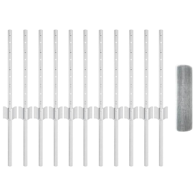 vidaXL Kerítés és Oszlop Ezüst 0,4 x 25 m Acél