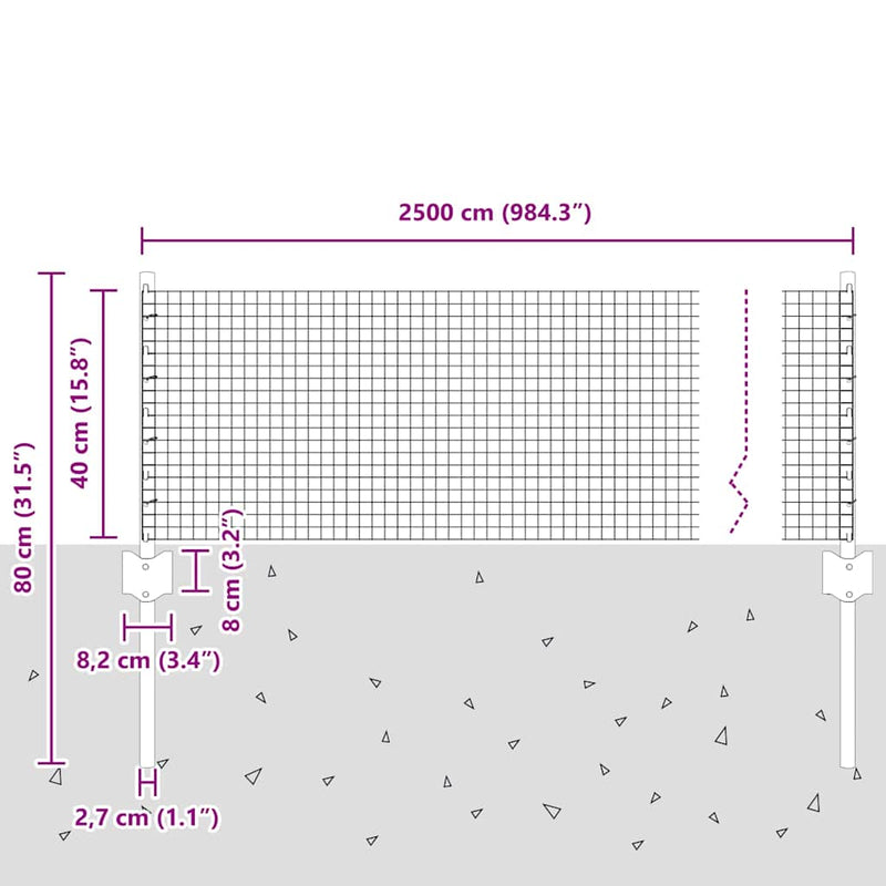 vidaXL Kerítés és Oszlop Ezüst 0,4 x 25 m Acél
