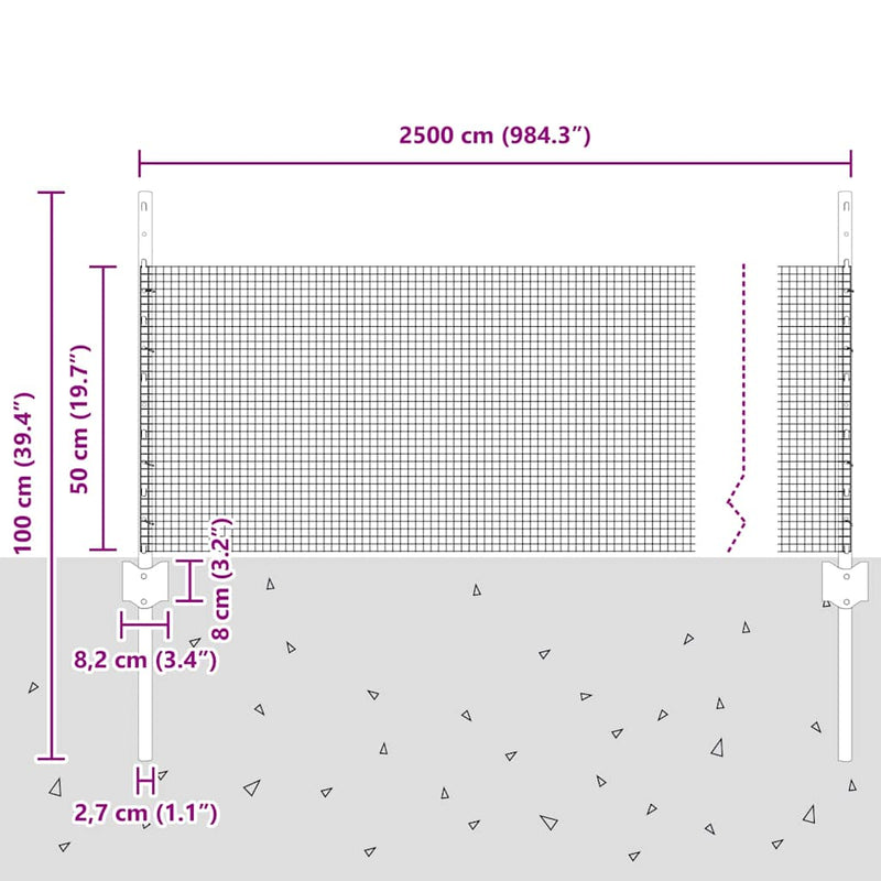 vidaXL Kerítés oszlopokkal Ezüst 0.5 x 25 m Acél