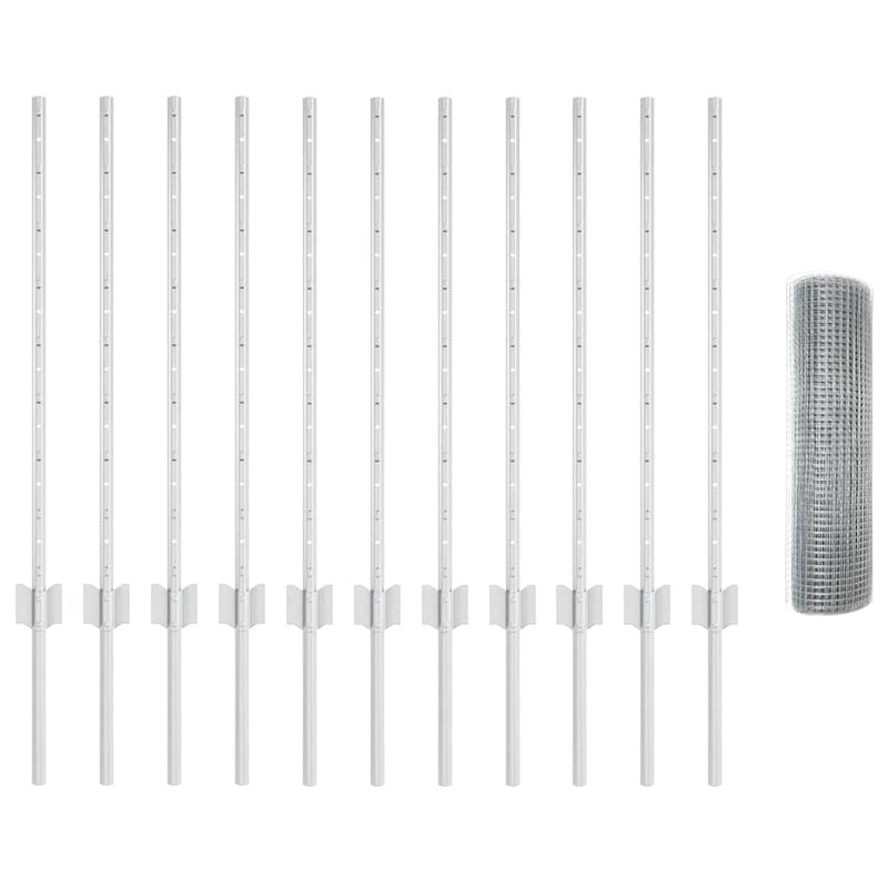 vidaXL Kerítés oszlopokkal Ezüst 0.8 x 25 m Acél