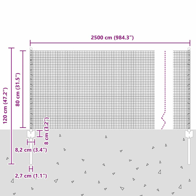 vidaXL Kerítés és Oszlop Ezüst 0,8 x 25 m Acél