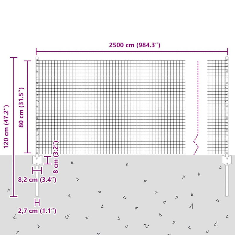 vidaXL Kerítés és Oszlop Ezüst 0,8 x 25 m Acél
