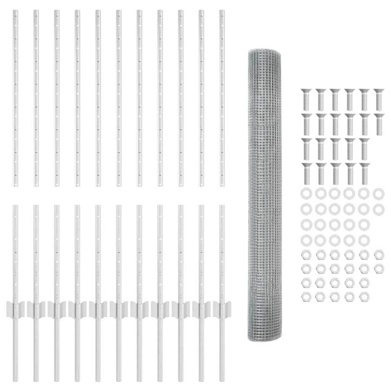 vidaXL Kerítés oszlopokkal Ezüst 1 x 25 m Acél