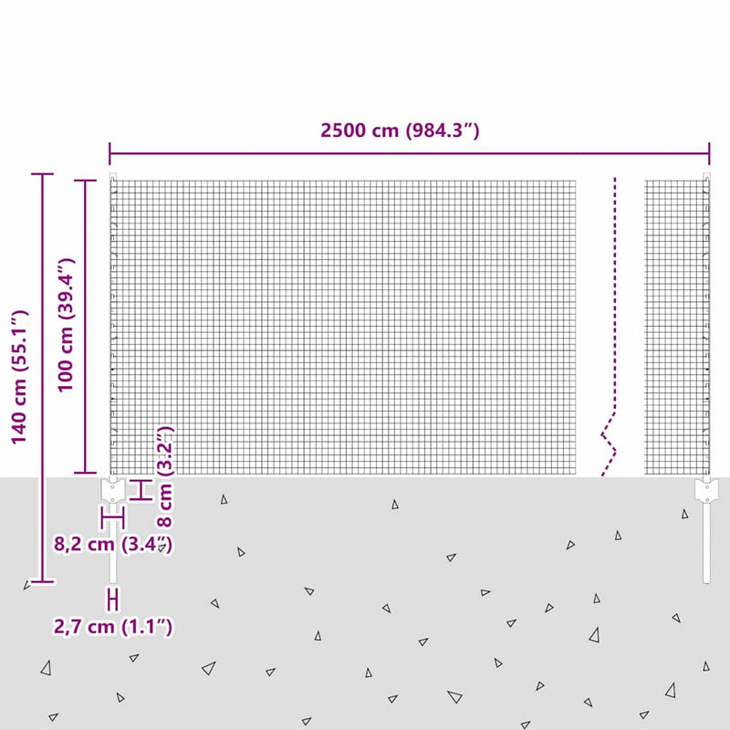 vidaXL Kerítés és Oszlop Ezüst 1 x 25 m Acél