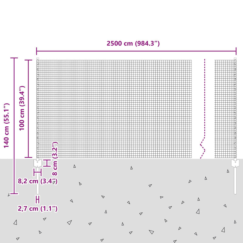 vidaXL Kerítés és Oszlop Ezüst 1 x 25 m Acél