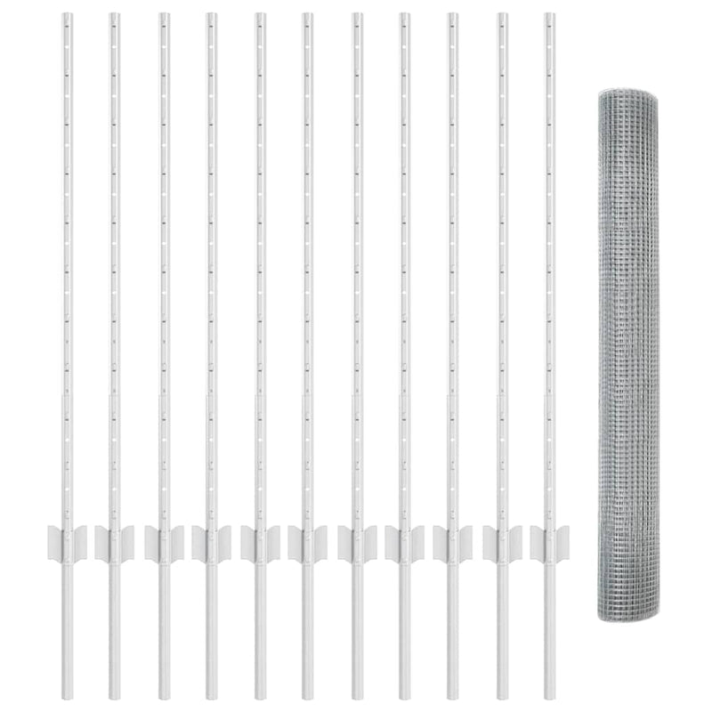 vidaXL Kerítés oszlopokkal Ezüst 1 x 25 m Acél
