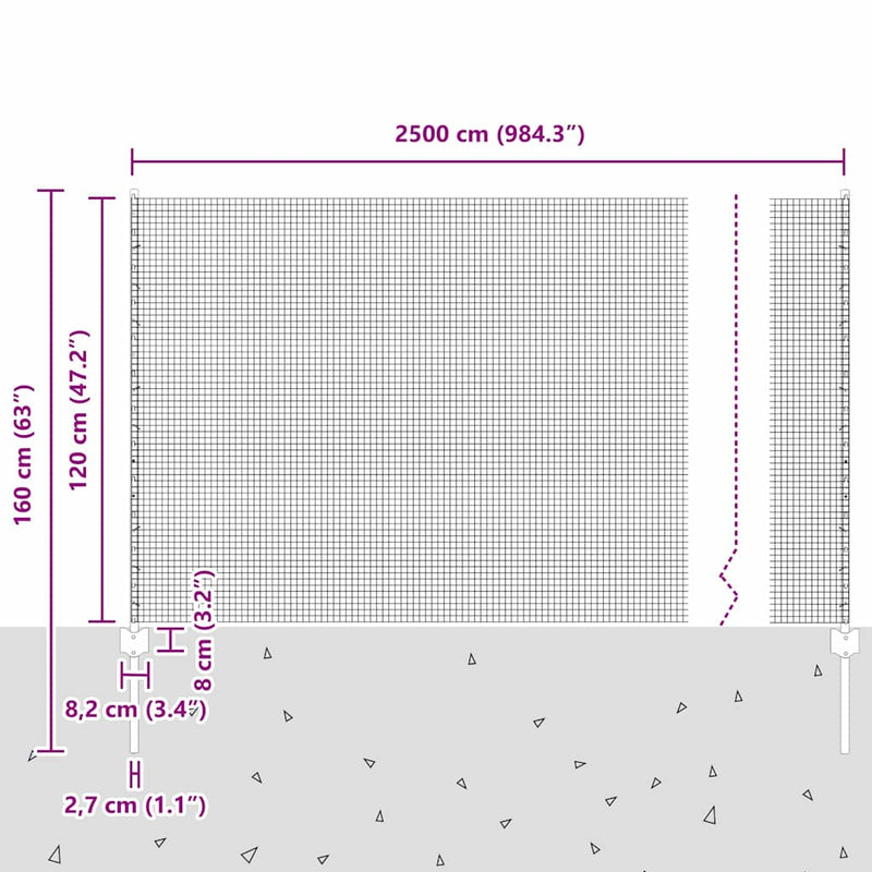 vidaXL Kerítés oszlopokkal Ezüst 1.2 x 25 m Acél