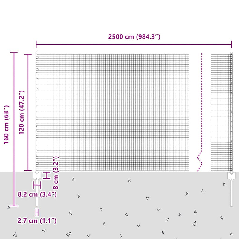 vidaXL Kerítés oszlopokkal Ezüst 1.2 x 25 m Acél
