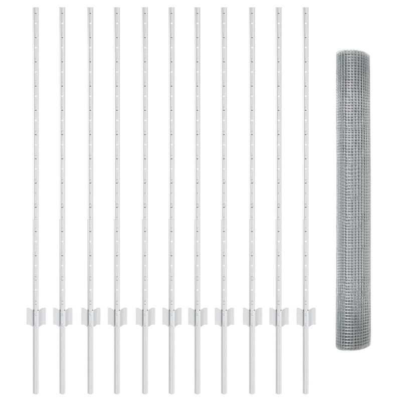 vidaXL Kerítés oszlopokkal Ezüst 1.2 x 25 m Acél