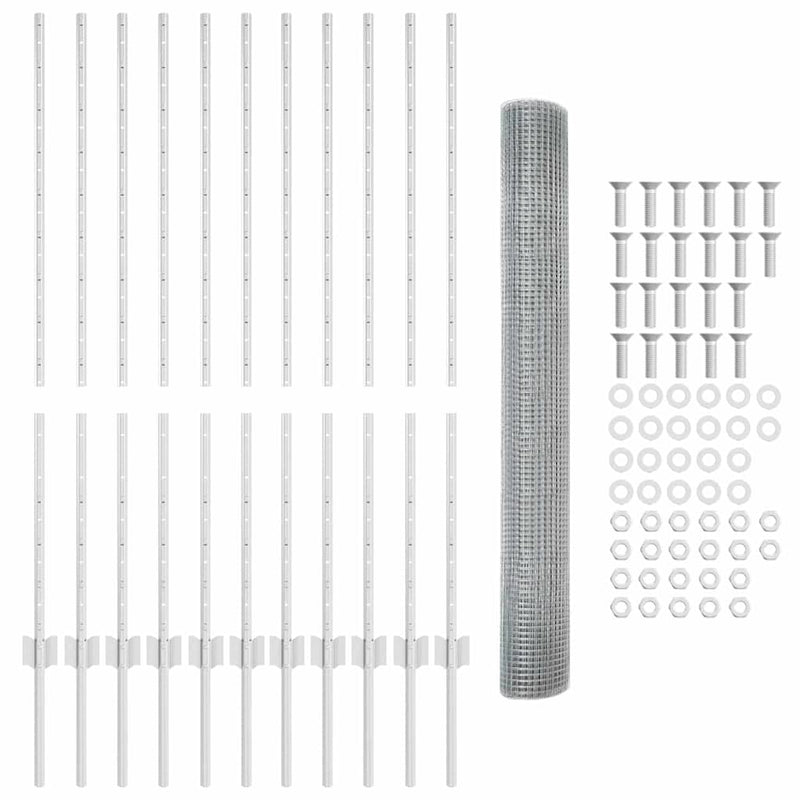 vidaXL Kerítés oszlopokkal Ezüst 1.2 x 25 m Acél