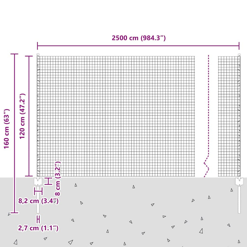 vidaXL Kerítés oszlopokkal Ezüst 1.2 x 25 m Acél