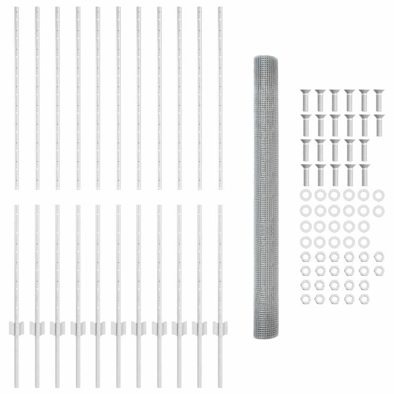 vidaXL Kerítés oszlopokkal Ezüst 1.4 x 25 m Acél
