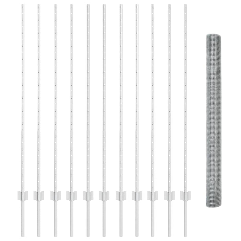 vidaXL Kerítés oszlopokkal Ezüst 1.4 x 25 m Acél
