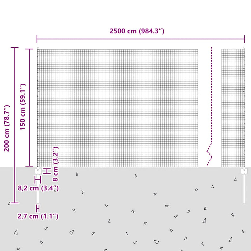 vidaXL Kerítés oszlopokkal Ezüst 1.5 x 25 m Acél
