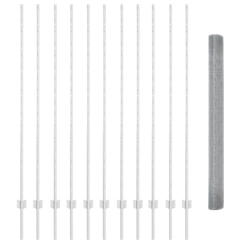 vidaXL Kerítés oszlopokkal Ezüst 1.6 x 25 m Acél