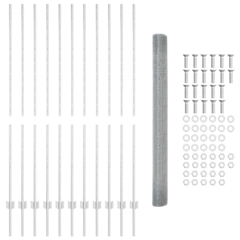 vidaXL Kerítés oszlopokkal Ezüst 1.6 x 25 m Acél