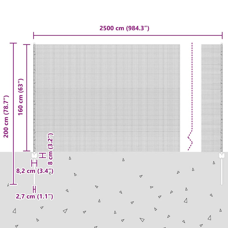 vidaXL Kerítés oszlopokkal Ezüst 1.6 x 25 m Acél