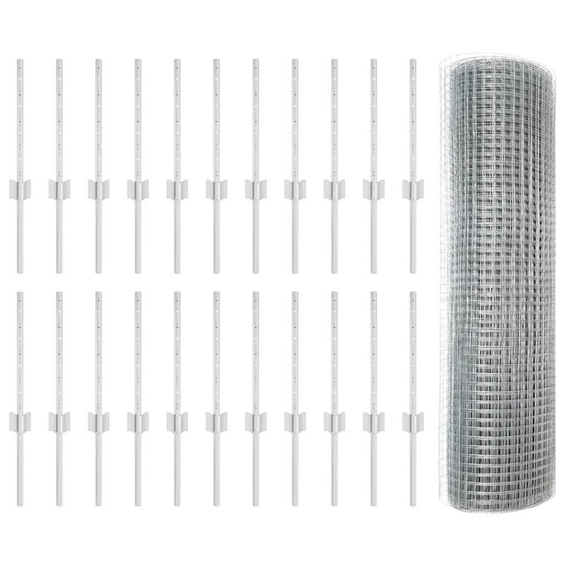 vidaXL Kerítés oszlopokkal Ezüst 0.4 x 50 m Acél