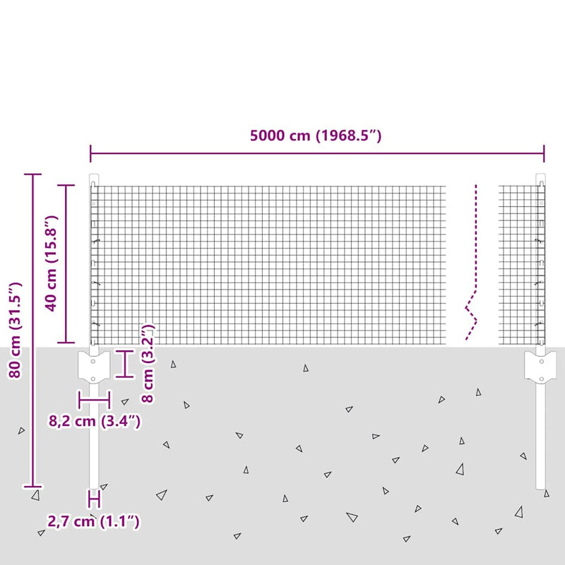 vidaXL Kerítés oszlopokkal Ezüst 0.4 x 50 m Acél