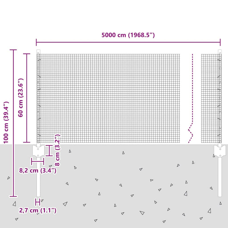vidaXL Kerítés oszlopokkal Ezüst 0.6 x 50 m Acél