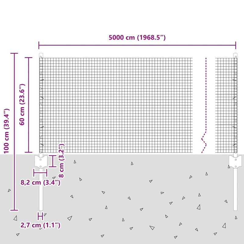 vidaXL Kerítés oszlopokkal Ezüst 0.6 x 50 m Acél