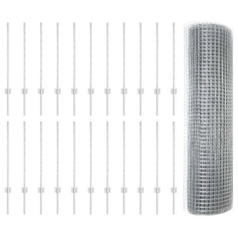 vidaXL Kerítés oszlopokkal Ezüst 0.8 x 50 m Acél