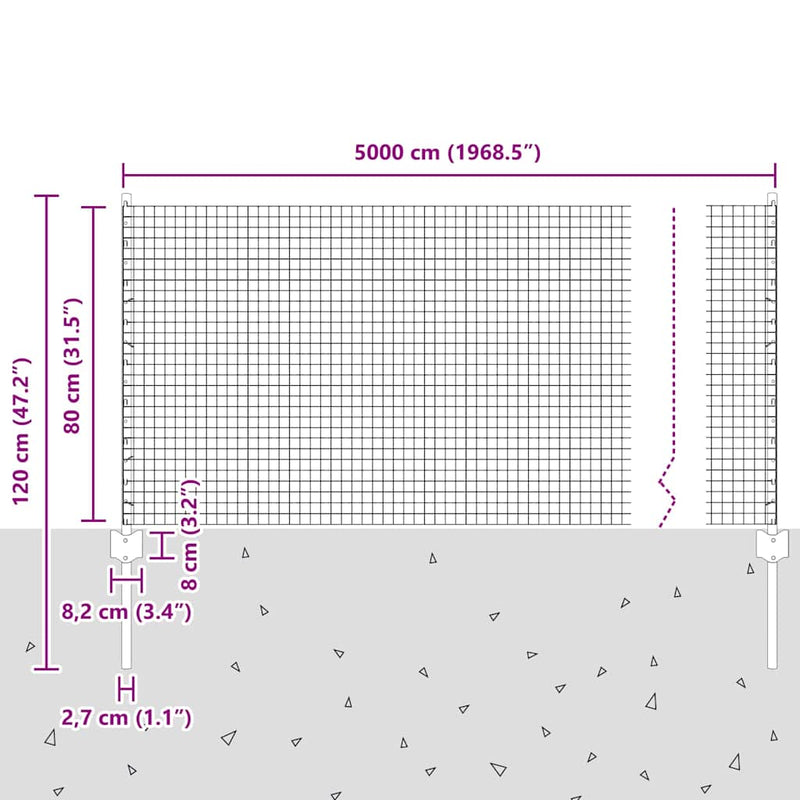 vidaXL Kerítés oszlopokkal Ezüst 0.8 x 50 m Acél