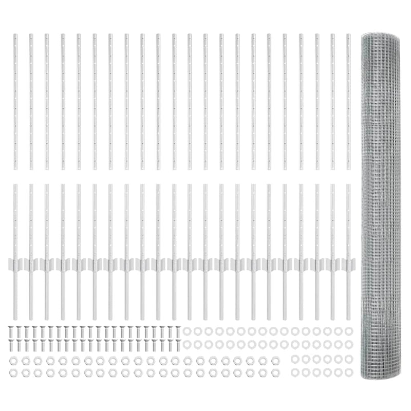 vidaXL Kerítés oszlopokkal Ezüst 1 x 50 m Acél