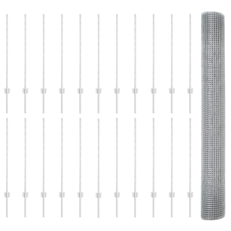 vidaXL Kerítés oszlopokkal Ezüst 1 x 50 m Acél