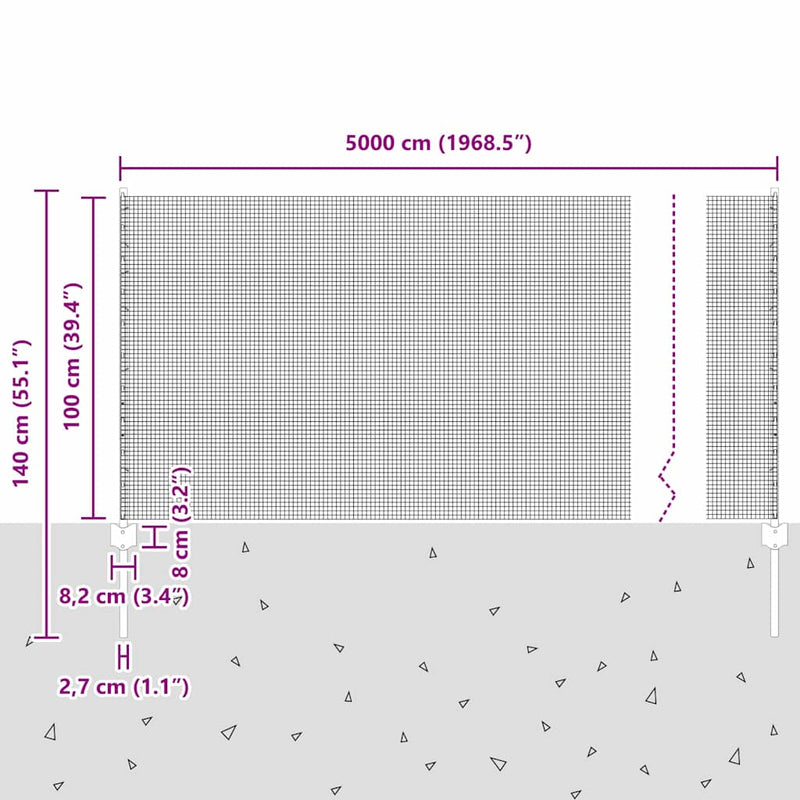 vidaXL Kerítés oszlopokkal Ezüst 1 x 50 m Acél