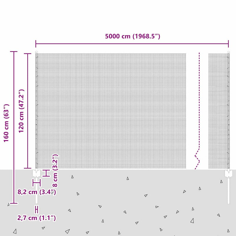 vidaXL Kerítés oszlopokkal Ezüst 1.2 x 50 m Acél