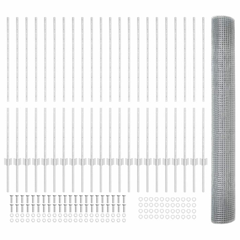 vidaXL Kerítés oszlopokkal Ezüst 1.2 x 50 m Acél