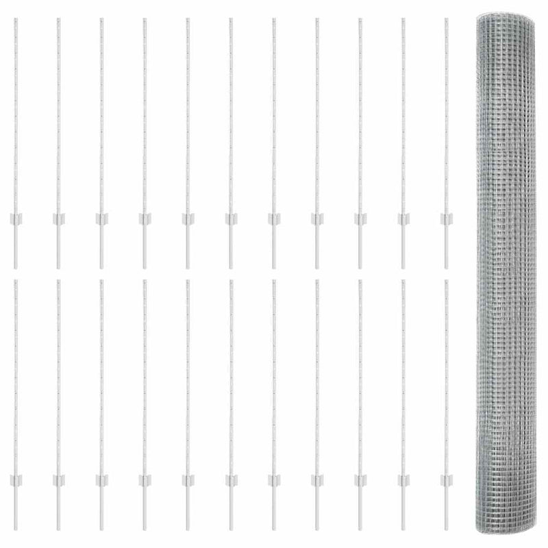 vidaXL Kerítés oszlopokkal Ezüst 1.2 x 50 m Acél