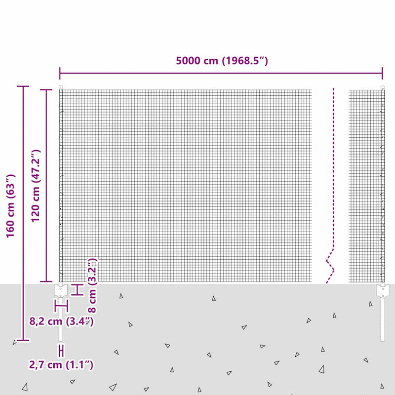 vidaXL Kerítés oszlopokkal Ezüst 1.2 x 50 m Acél