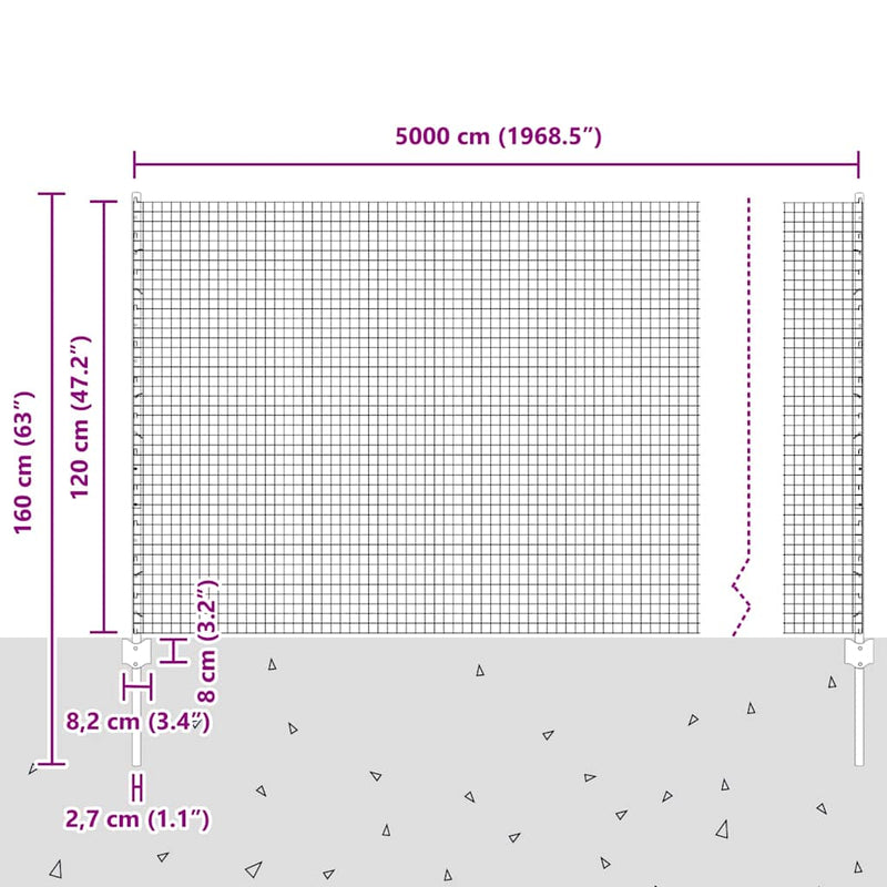 vidaXL Kerítés oszlopokkal Ezüst 1.2 x 50 m Acél