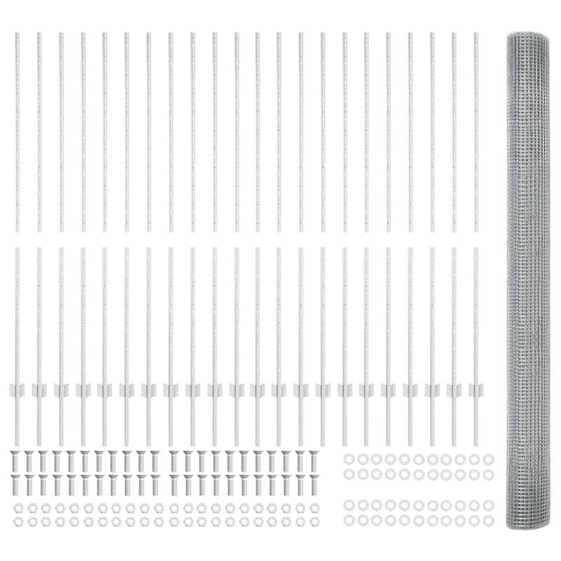 vidaXL Kerítés oszlopokkal Ezüst 1.5 x 50 m Acél