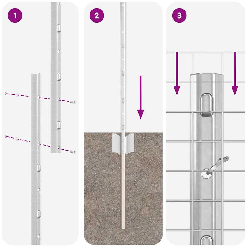 vidaXL Kerítés oszlopokkal Ezüst 1.5 x 50 m Acél