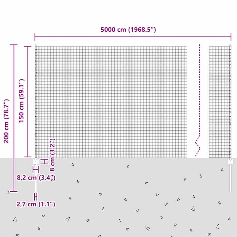 vidaXL Kerítés oszlopokkal Ezüst 1.5 x 50 m Acél