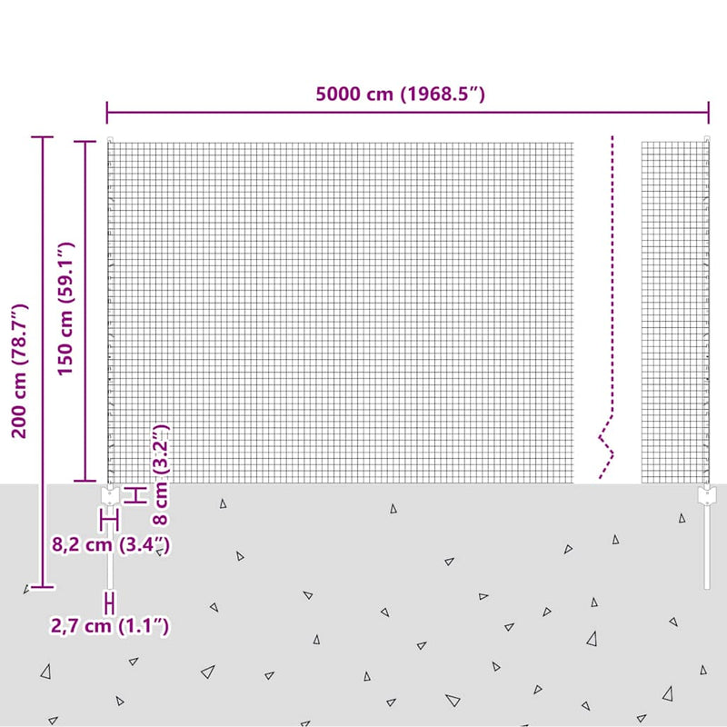vidaXL Kerítés oszlopokkal Ezüst 1.5 x 50 m Acél