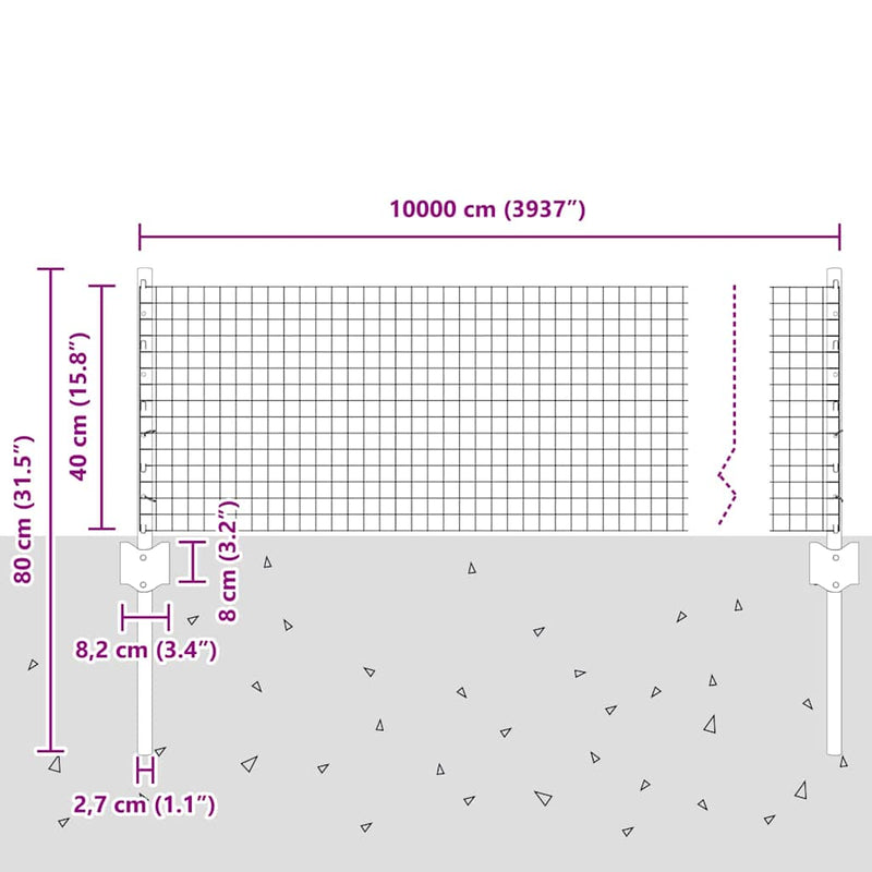 vidaXL Kerítés oszlopokkal Ezüst 0.4 x 100 m Acél